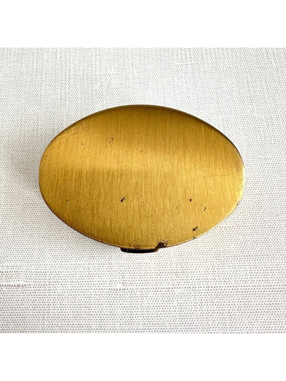 Vintage Gold Tone Oval Powder Compact Faux Pearl Rhinestone Branch 1950s - Picture 8 of 8